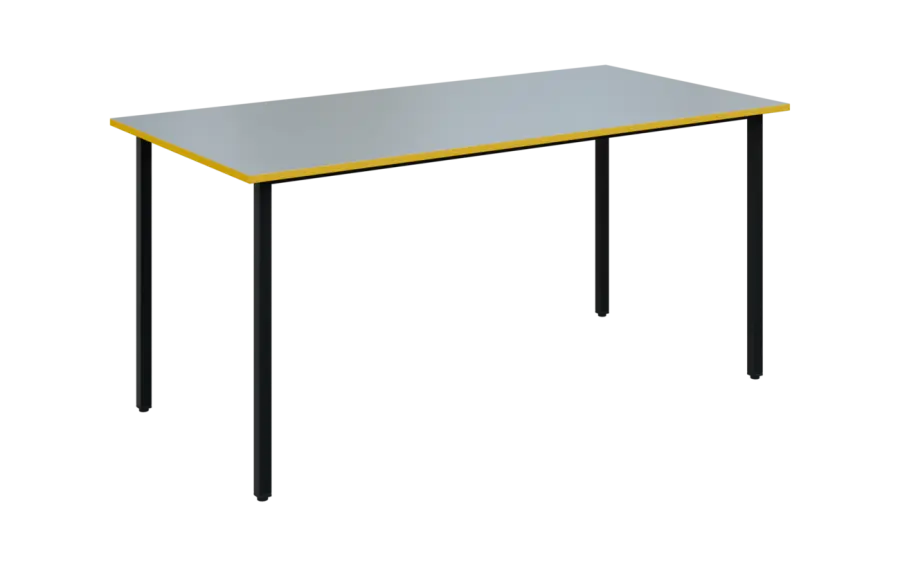 JSB 160N Jídelní stůl 1600 x 800 mm, deska šedá s hranou žlutá odio / podnož černá